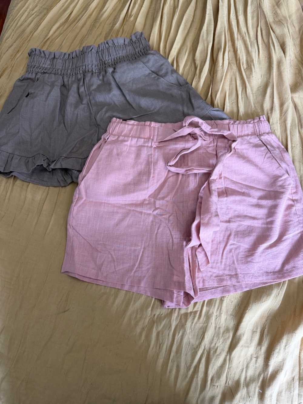 SHEIN Pink and Gray High Waist Tie Shorts